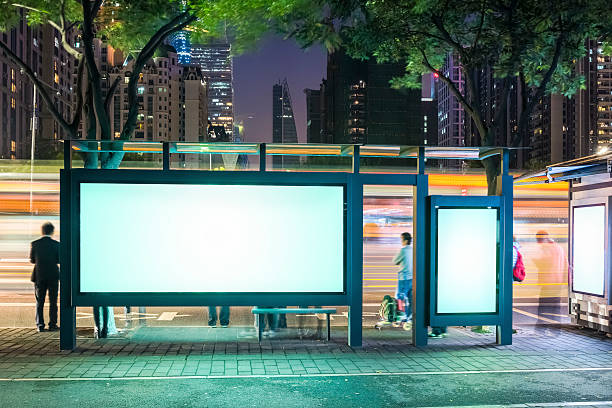 blank advertising screen on the bus station at night in guangzhou blank advertising screen on the bus station at night in guangzhou